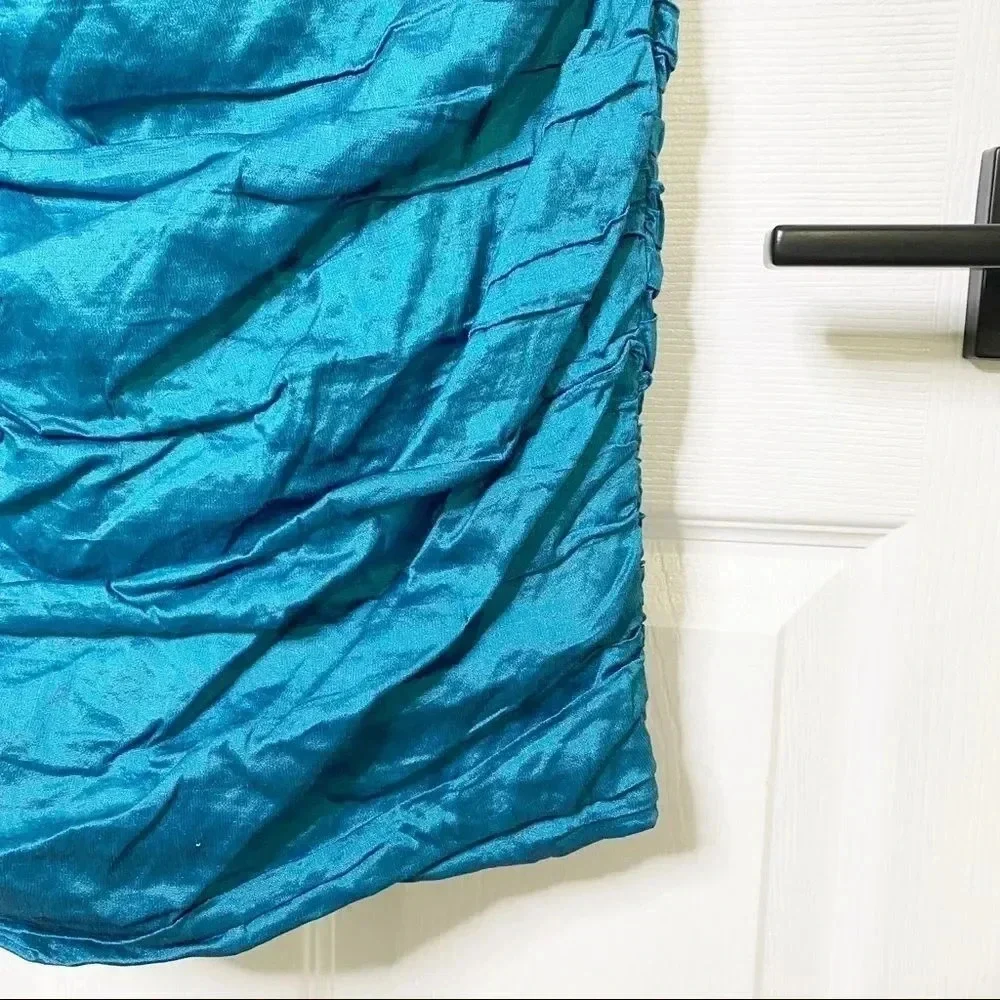 BCBGMAXAZRIA CYAN Crinkle‎ Ruched Mini Dress 90s Y2K Sz 10